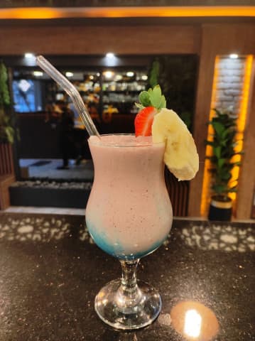 Milk with banana and strawberry