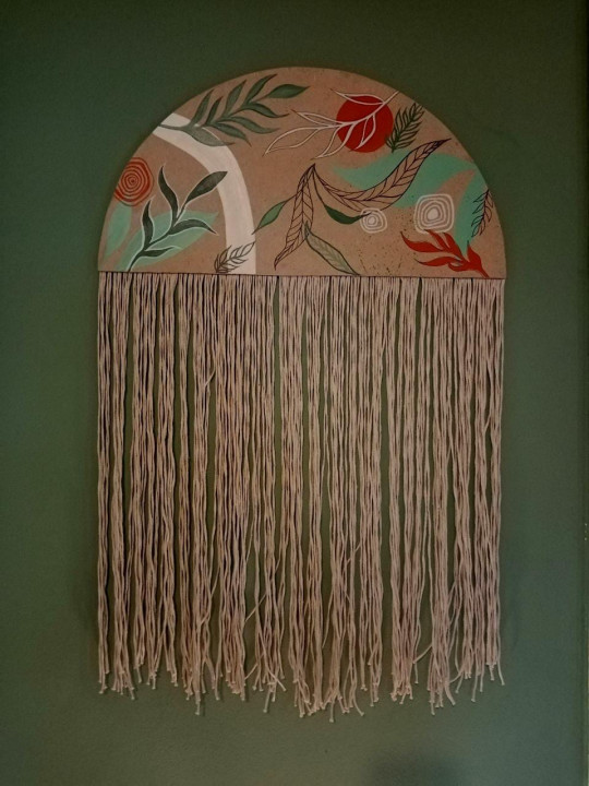 Painted wood with macramé strings